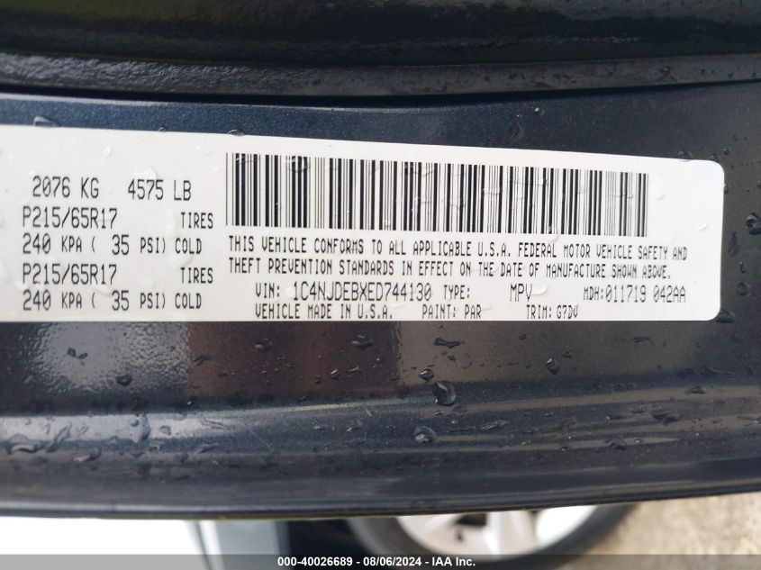 1C4NJDEBXED744130 2014 Jeep Compass Latitude