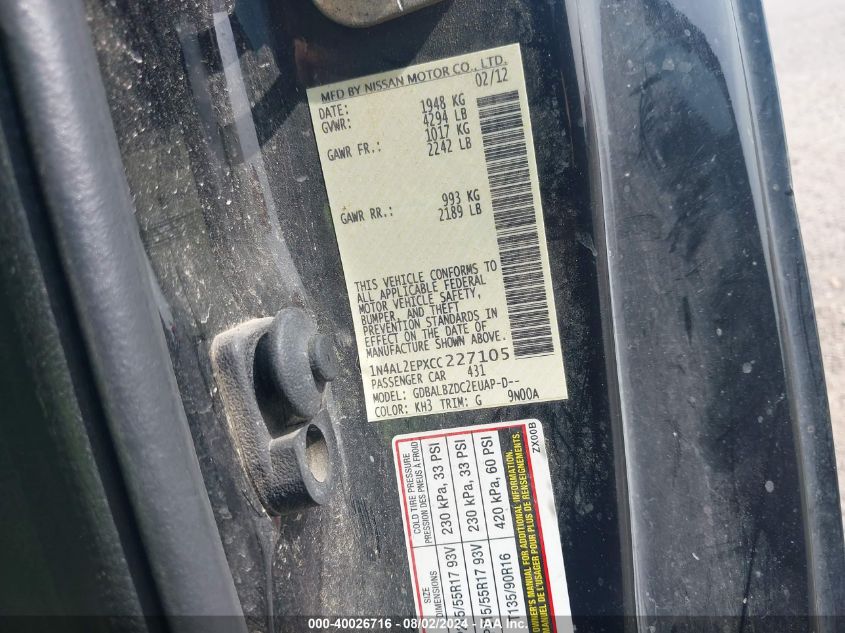 1N4AL2EPXCC227105 2012 Nissan Altima 2.5 S