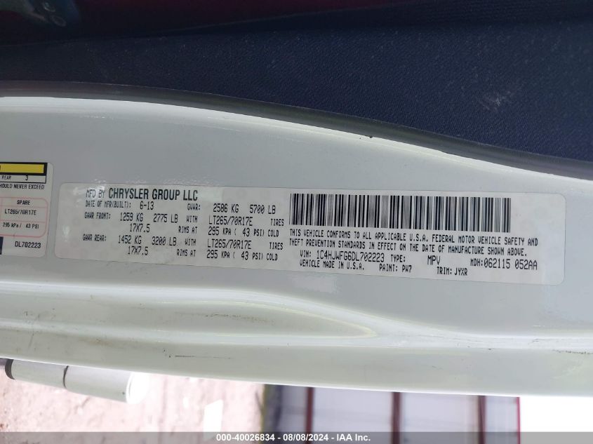 2013 Jeep Wrangler Unlimited Rubicon VIN: 1C4HJWFG6DL702223 Lot: 40026834