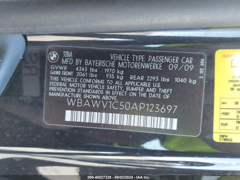 2010 BMW 328I VIN: WBAWV1C50AP123697 Lot: 40027339
