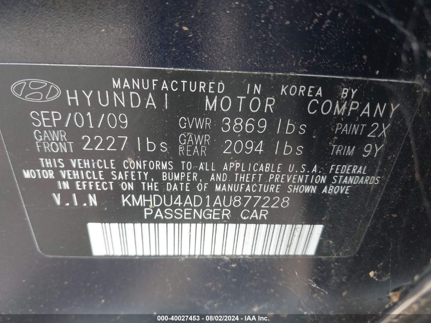 KMHDU4AD1AU877228 | 2010 HYUNDAI ELANTRA