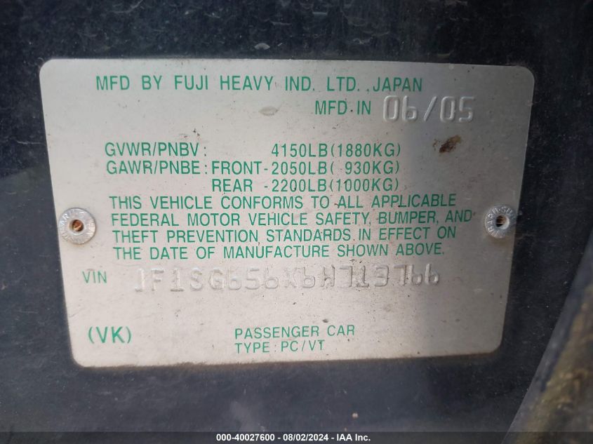 2006 Subaru Forester 2.5X VIN: JF1SG656X6H713766 Lot: 40027600