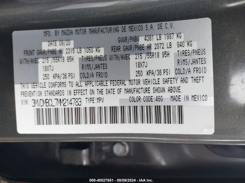 3MVDMBCL7MM214783 2021 Mazda Cx-30 Preferred