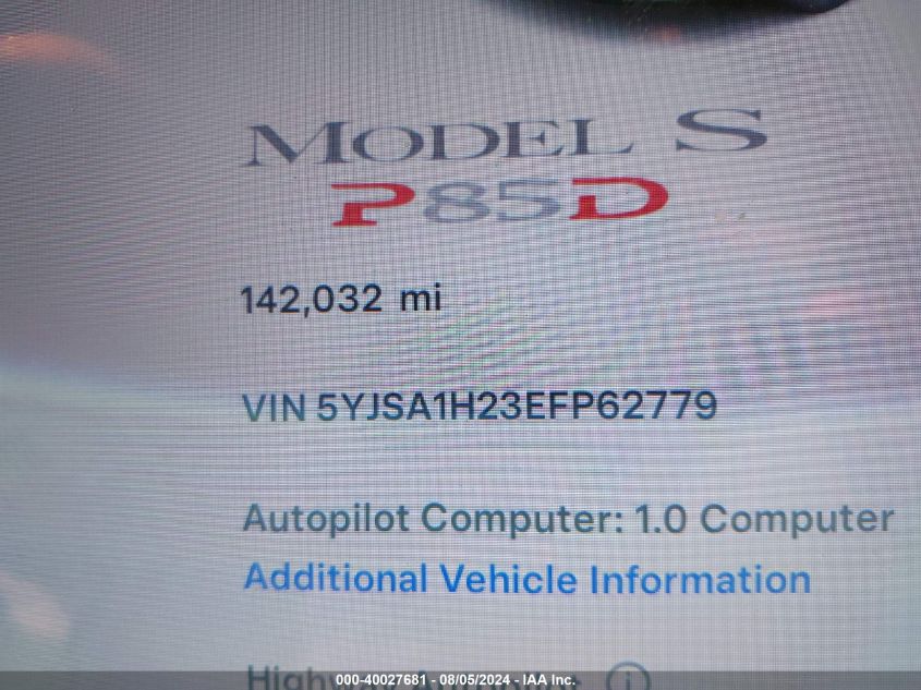 VIN 5YJSA1H23EFP62779 2014 Tesla Model S, P85D no.13