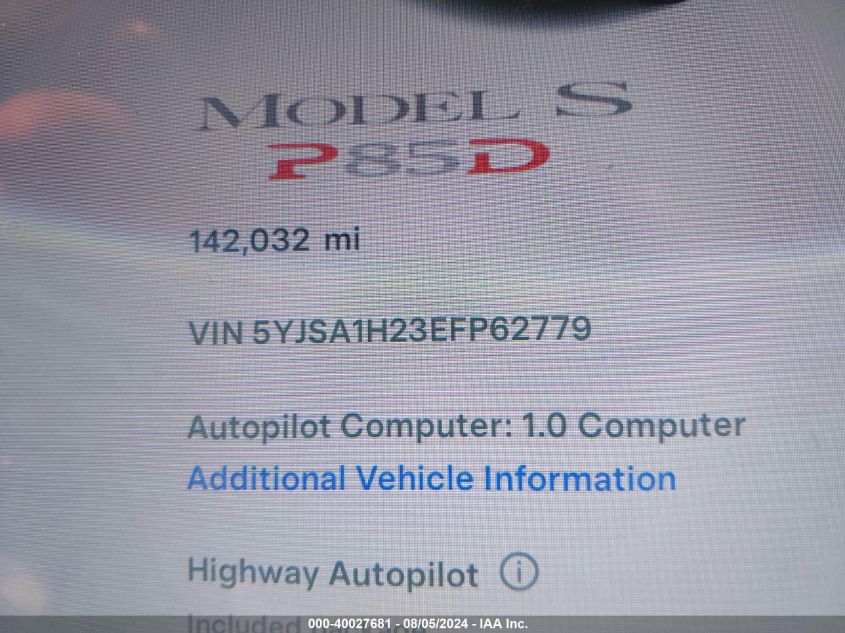 VIN 5YJSA1H23EFP62779 2014 Tesla Model S, P85D no.7