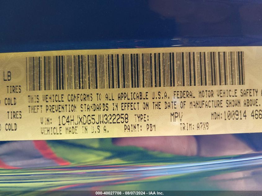 1C4HJXDG5JW322258 2018 Jeep Wrangler Unlimited Sport S 4X4