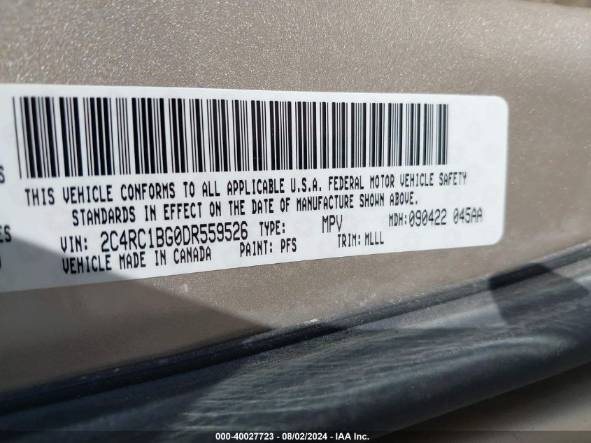 2013 Chrysler Town & Country Touring VIN: 2C4RC1BG0DR559526 Lot: 40027723