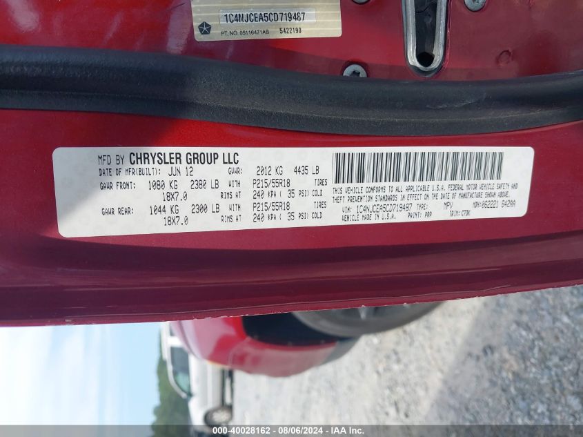 2012 Jeep Compass Latitude VIN: 1C4NJCEA5CD719487 Lot: 40028162