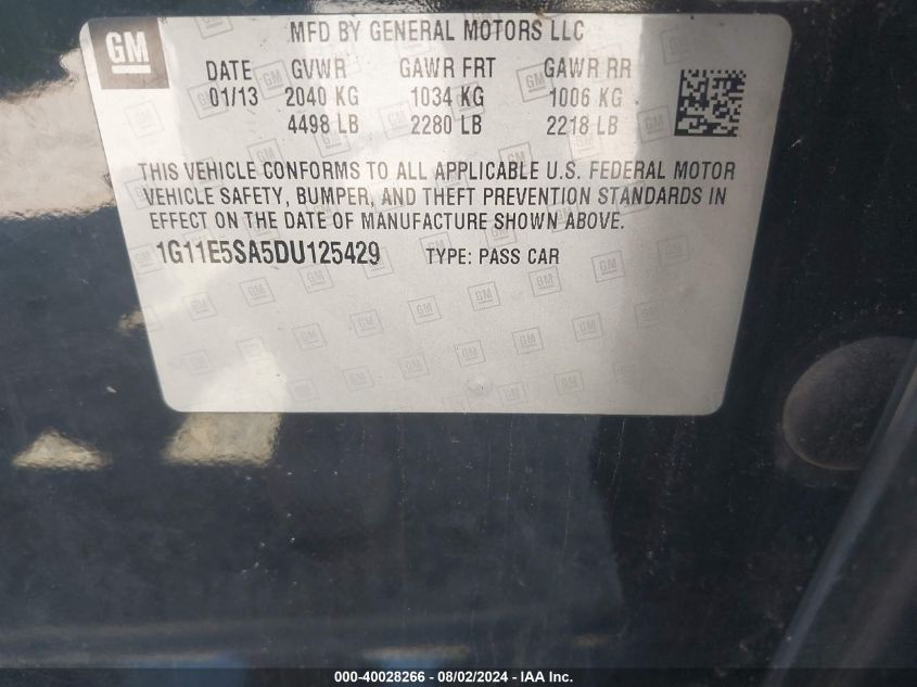 2013 Chevrolet Malibu 2Lt VIN: 1G11E5SA5DU125429 Lot: 40028266