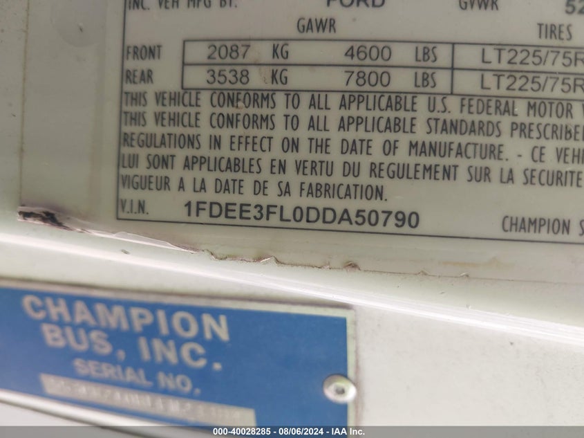 2013 Ford Econoline E350 Super Duty Ctway Van VIN: 1FDEE3FL0DDA50790 Lot: 40028285
