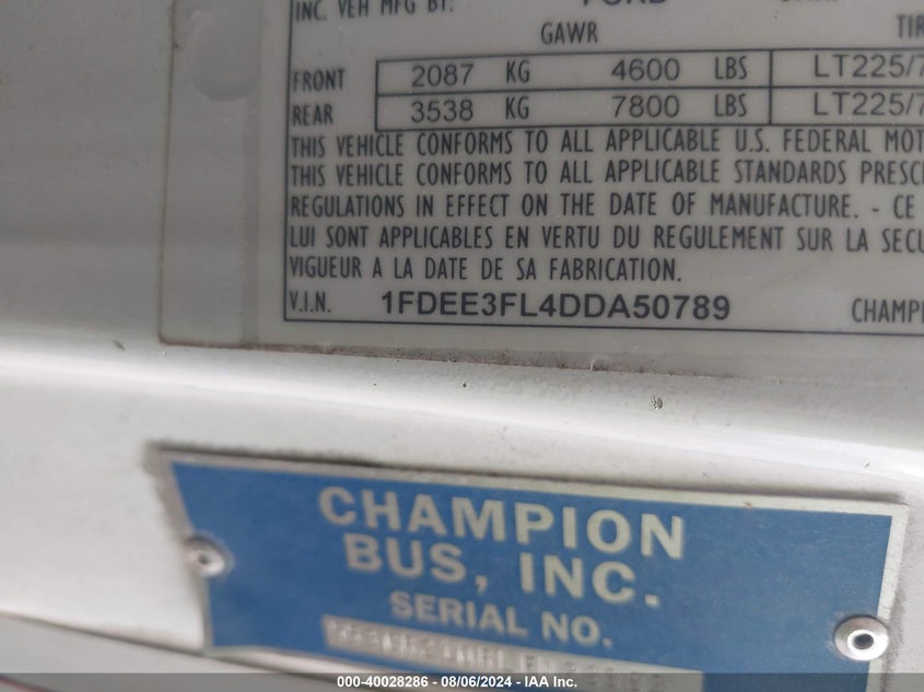 2013 Ford Econoline E350 Super Duty Ctway Van VIN: 1FDEE3FL4DDA50789 Lot: 40028286