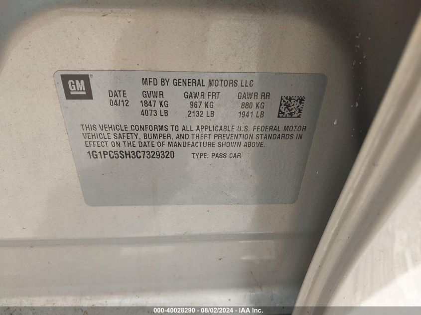 2012 Chevrolet Cruze Ls VIN: 1G1PC5SH3C7329320 Lot: 40028290