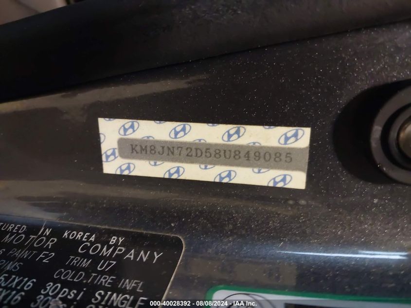 2008 Hyundai Tucson Limited V6/Se VIN: KM8JN72D58U849085 Lot: 40028392