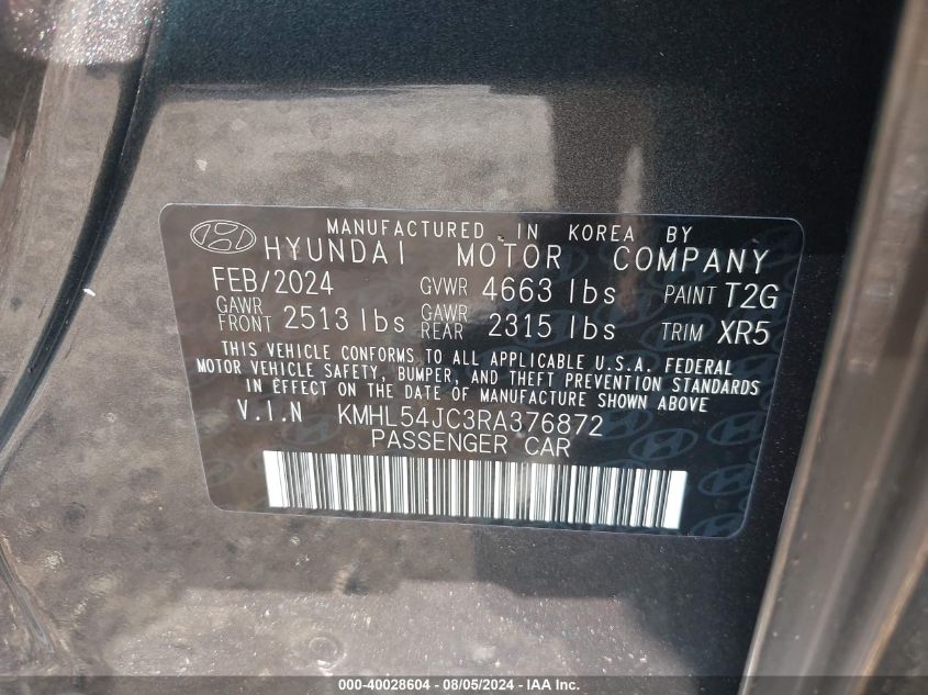 2024 Hyundai Sonata N Line VIN: KMHL54JC3RA376872 Lot: 40028604