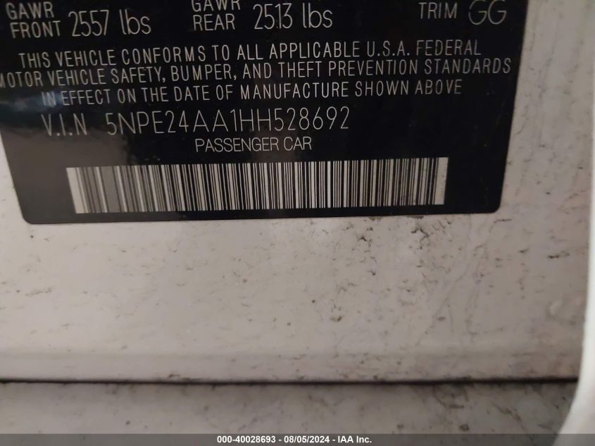 2017 Hyundai Sonata Eco VIN: 5NPE24AA1HH528692 Lot: 40028693