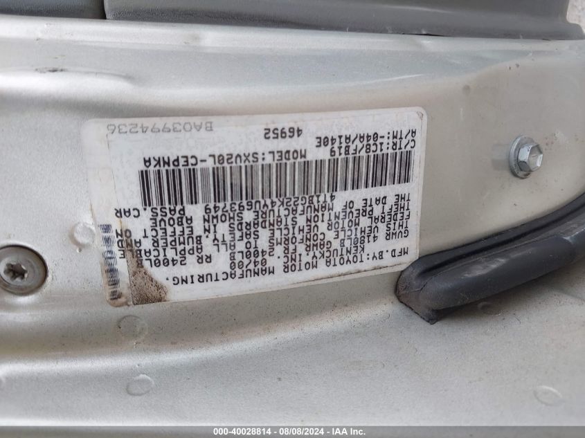 2000 Toyota Camry Le VIN: 4T1BG22K4YU693749 Lot: 40028814