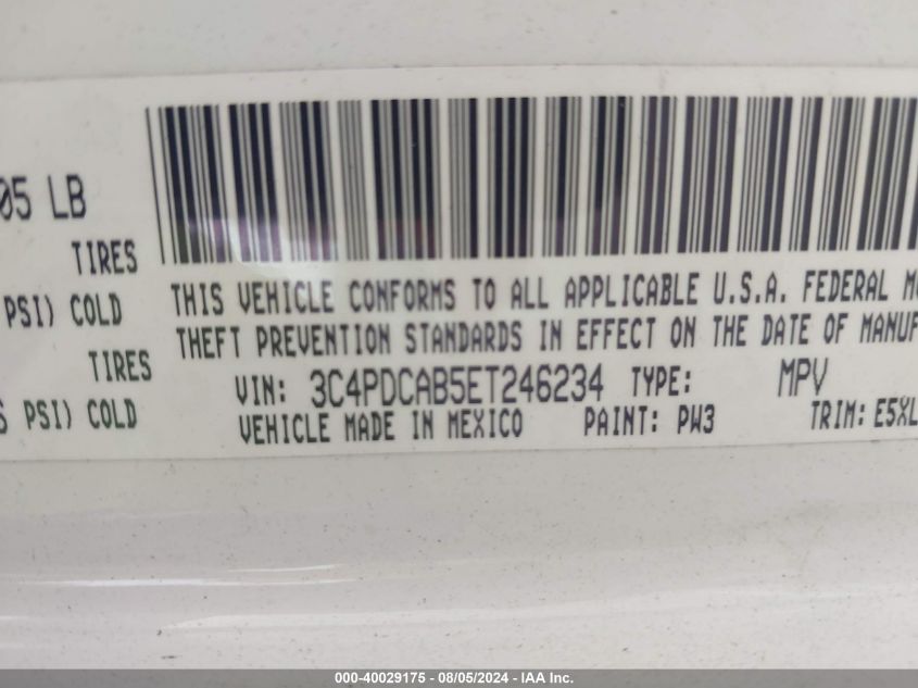 2014 Dodge Journey Se VIN: 3C4PDCAB5ET246234 Lot: 40029175