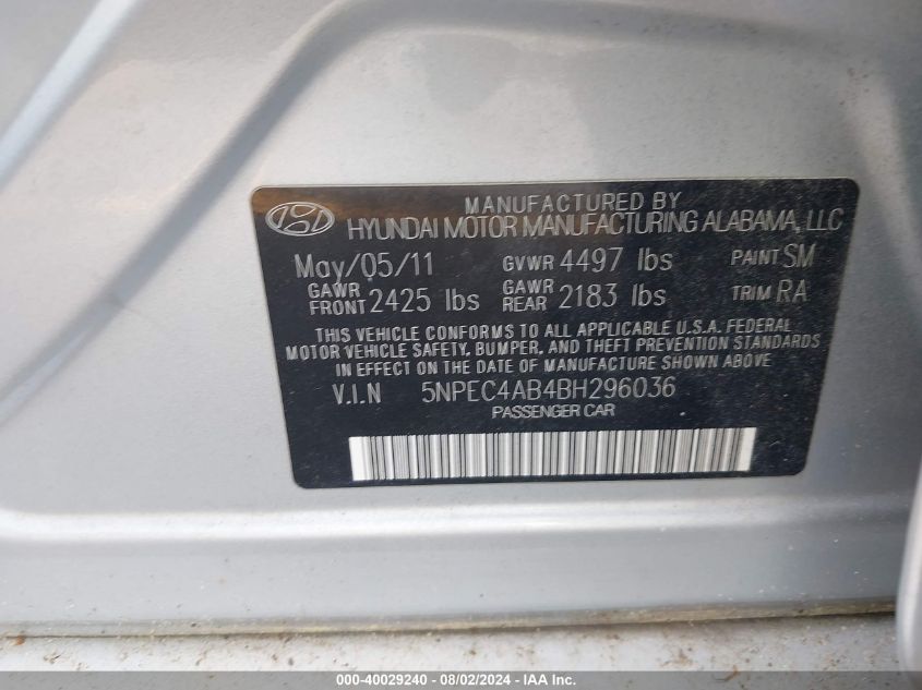 5NPEC4AB4BH296036 2011 Hyundai Sonata Limited 2.0T