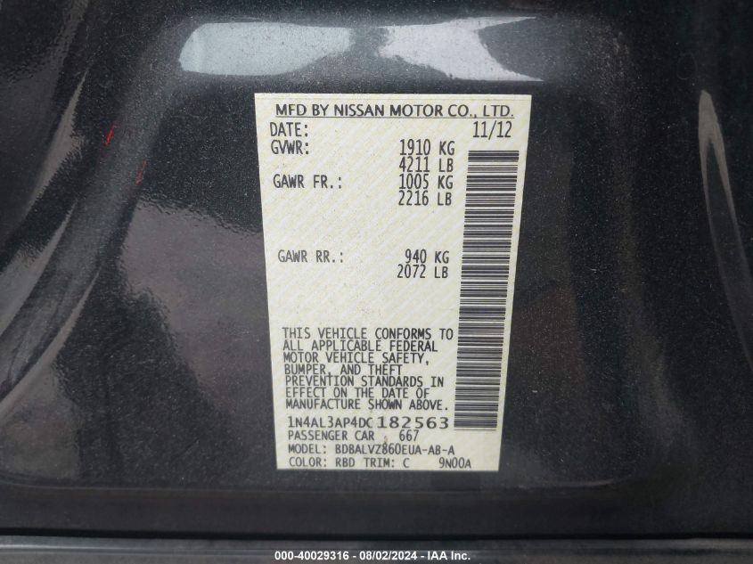 1N4AL3AP4DC182563 2013 Nissan Altima 2.5 Sl