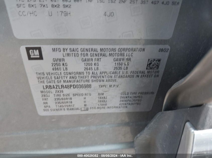 2023 Buick Envision Preferred Fwd VIN: LRBAZLR48PD036988 Lot: 40029352