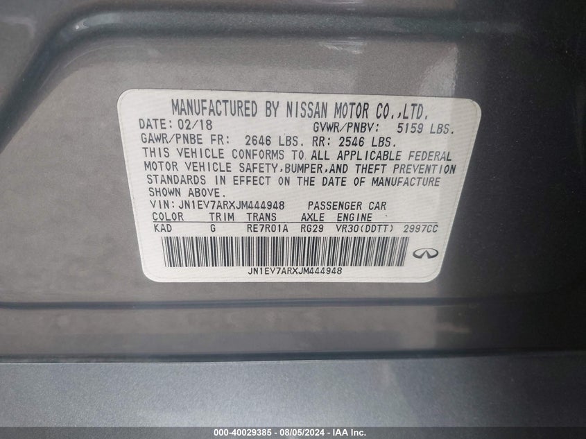 VIN JN1EV7ARXJM444948 2018 INFINITI Q50 3.0T SPORT