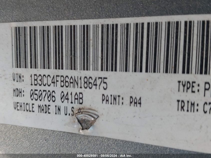 2010 Dodge Avenger Sxt VIN: 1B3CC4FB6AN186475 Lot: 40029581