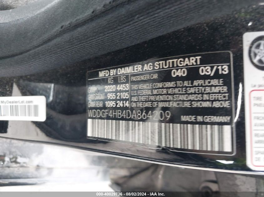 2013 Mercedes-Benz C 250 Luxury/Sport VIN: WDDGF4HB4DA864209 Lot: 40029736