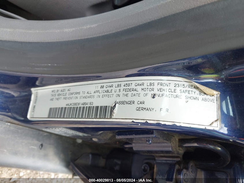 2001 Audi A4 1.8T Avant Quattro VIN: WAUKC68D81A094163 Lot: 40029813