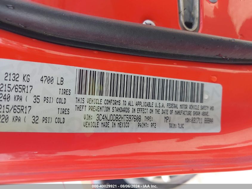 2017 Jeep New Compass Trailhawk 4X4 VIN: 3C4NJDDB2HT597608 Lot: 40029921