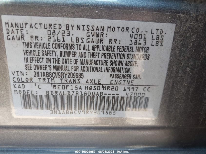 2024 Nissan Sentra Sv Xtronic Cvt VIN: 3N1AB8CV9RY209585 Lot: 40029953