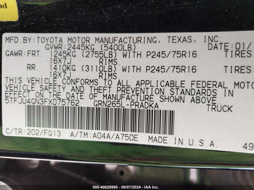 2015 TOYOTA TACOMA PRERUNNER V6 - 5TFJU4GN3FX075762