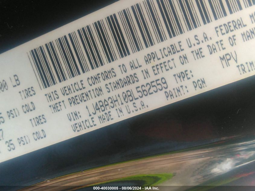 2011 Jeep Wrangler Unlimited Sport VIN: 1J4BA3H10BL562559 Lot: 40030005