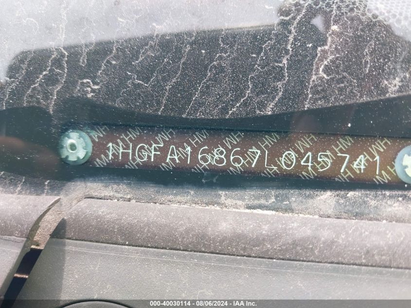 2007 Honda Civic Sdn Ex VIN: 1HGFA16867L045741 Lot: 40030114