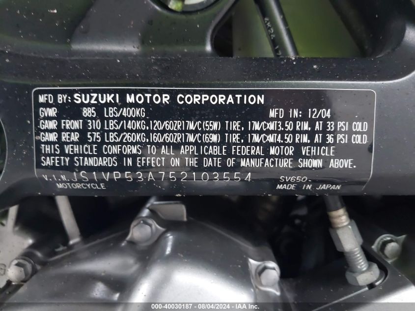 JS1VP53A75210355 2005 Suzuki Sv650