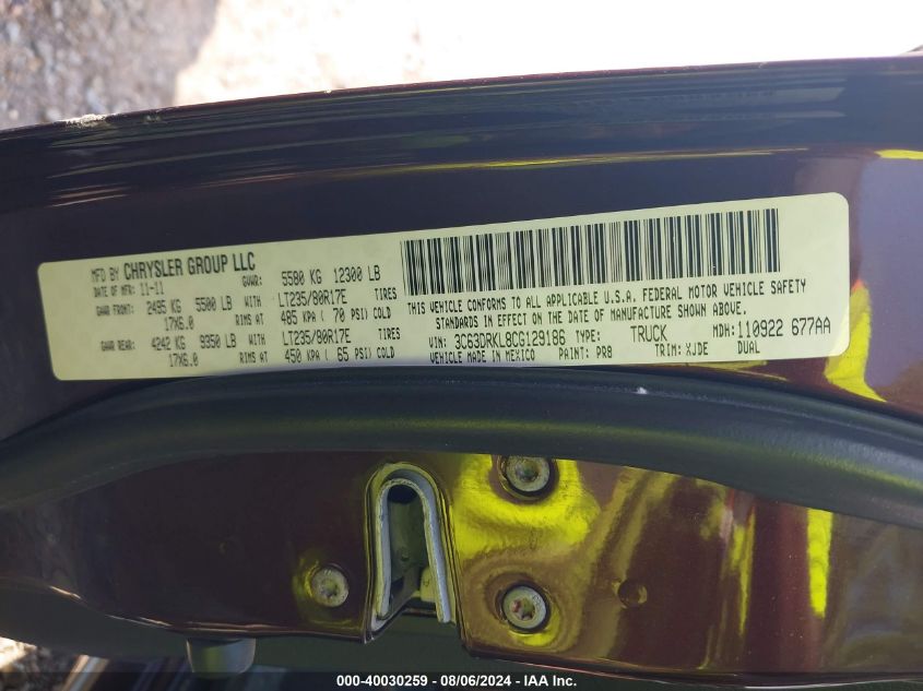 2012 Ram 3500 Laramie Longhorn/Limited Edition VIN: 3C63DRKL8CG129186 Lot: 40030259