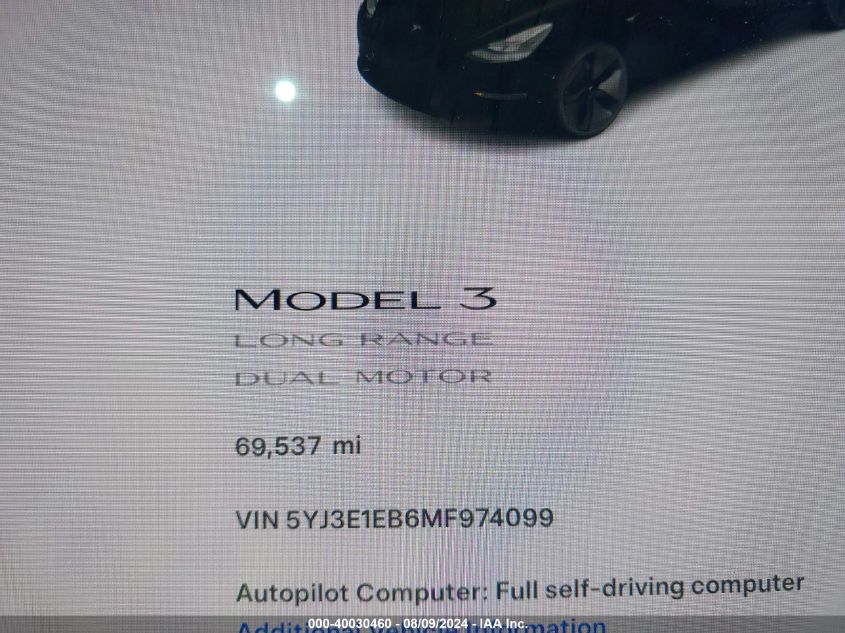 2021 TESLA MODEL 3 - 5YJ3E1EB6MF974099