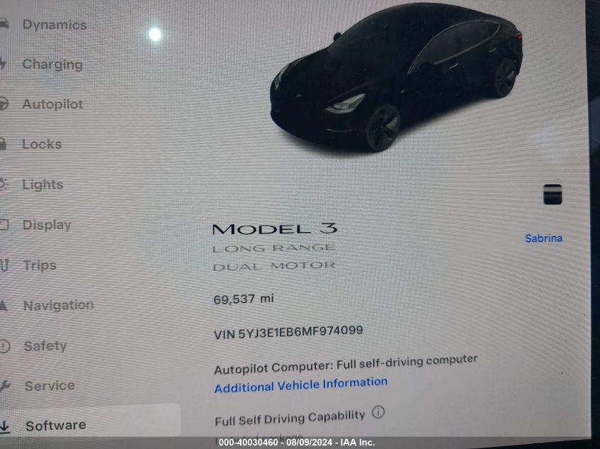 2021 TESLA MODEL 3 - 5YJ3E1EB6MF974099