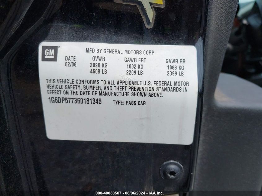 2006 Cadillac Cts Standard VIN: 1G6DP577360181345 Lot: 40030507