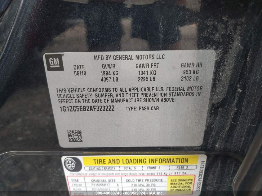 2010 Chevrolet Malibu Lt VIN: 1G1ZC5EB2AF323222 Lot: 40030745