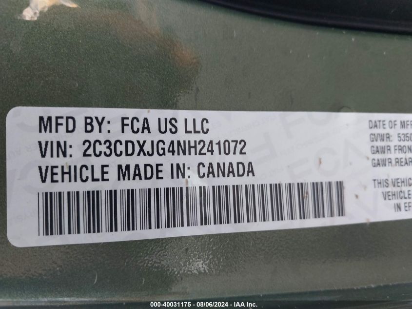 VIN 2C3CDXJG4NH241072 2022 DODGE CHARGER SXT