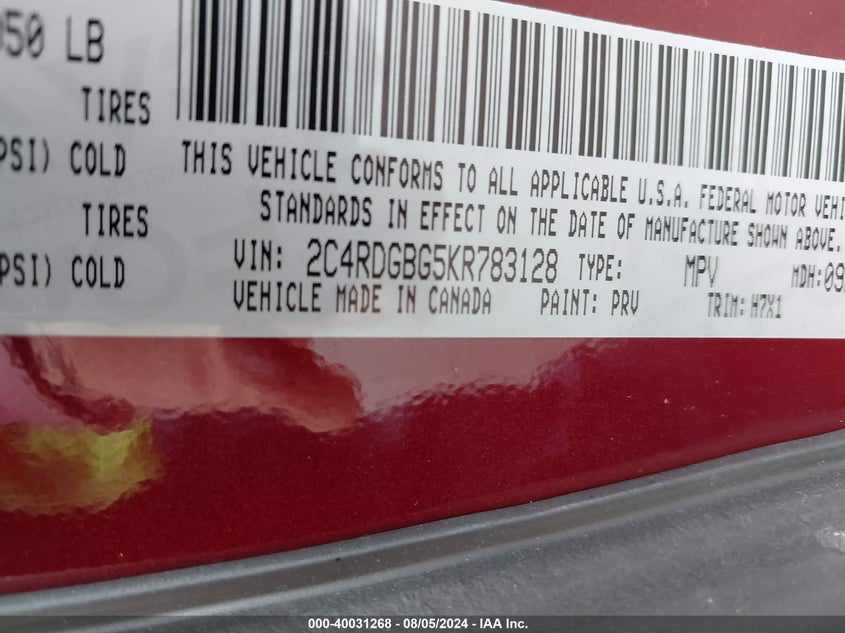 2019 DODGE GRAND CARAVAN SE - 2C4RDGBG5KR783128
