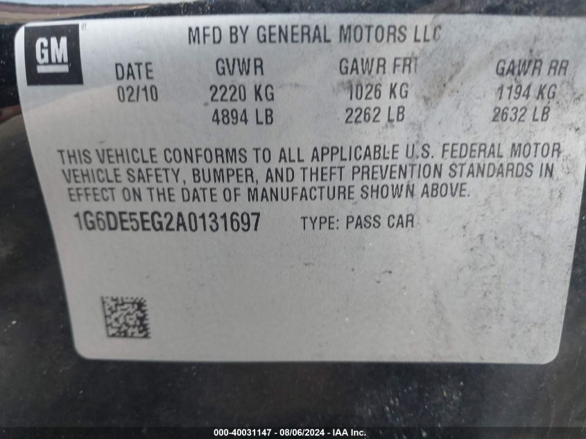 1G6VE5EG2A0131697 2010 Cadillac Sedan