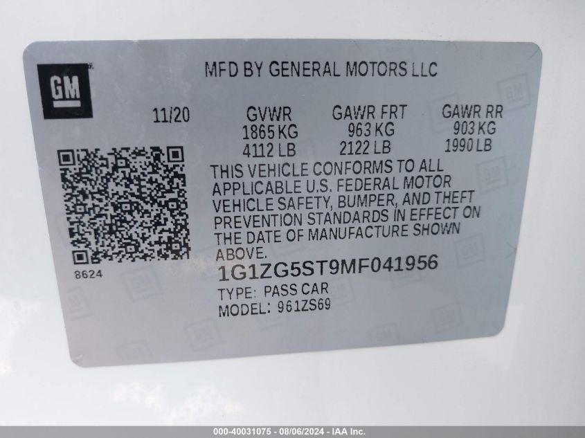 2021 CHEVROLET MALIBU RS - 1G1ZG5ST9MF041956