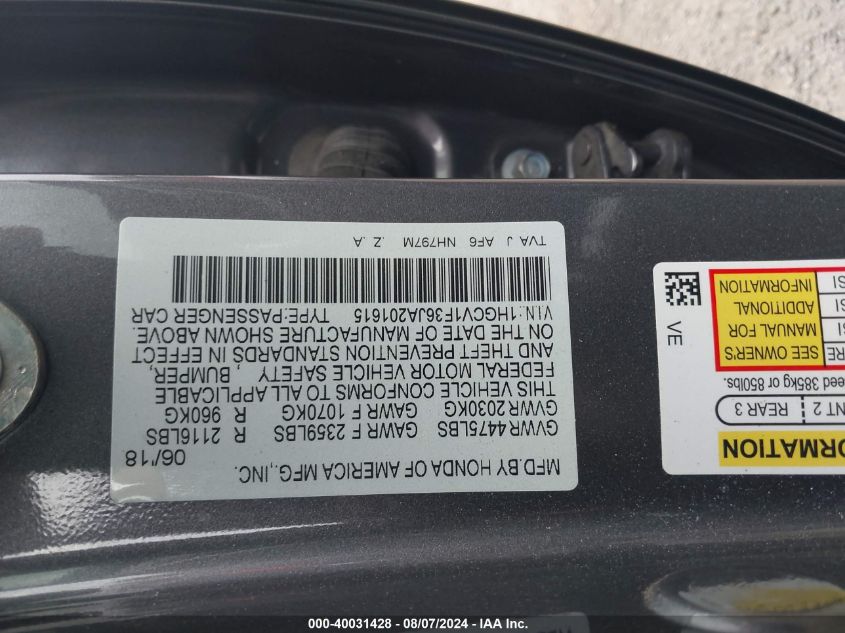 1HGCV1F36JA201615 2018 Honda Accord Sport