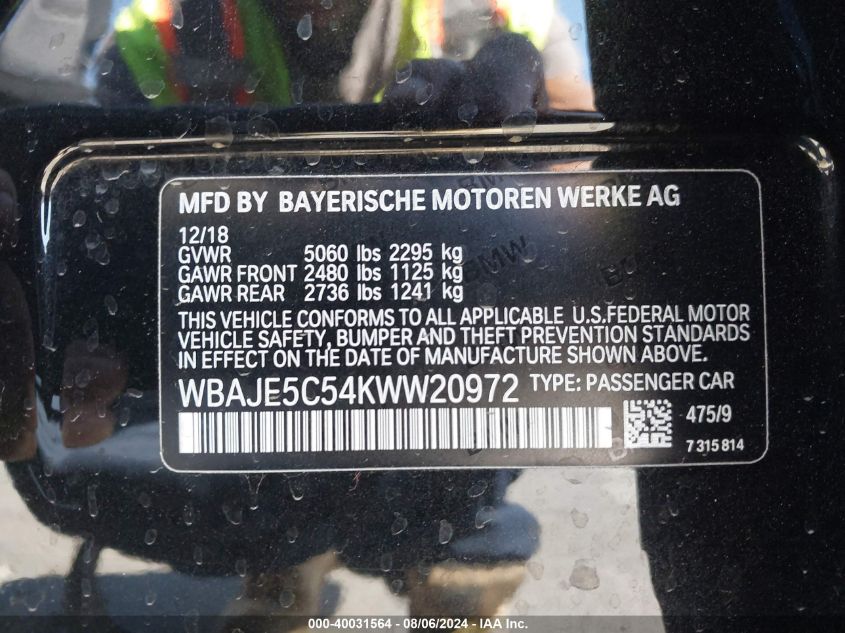 2019 BMW 540I - WBAJE5C54KWW20972