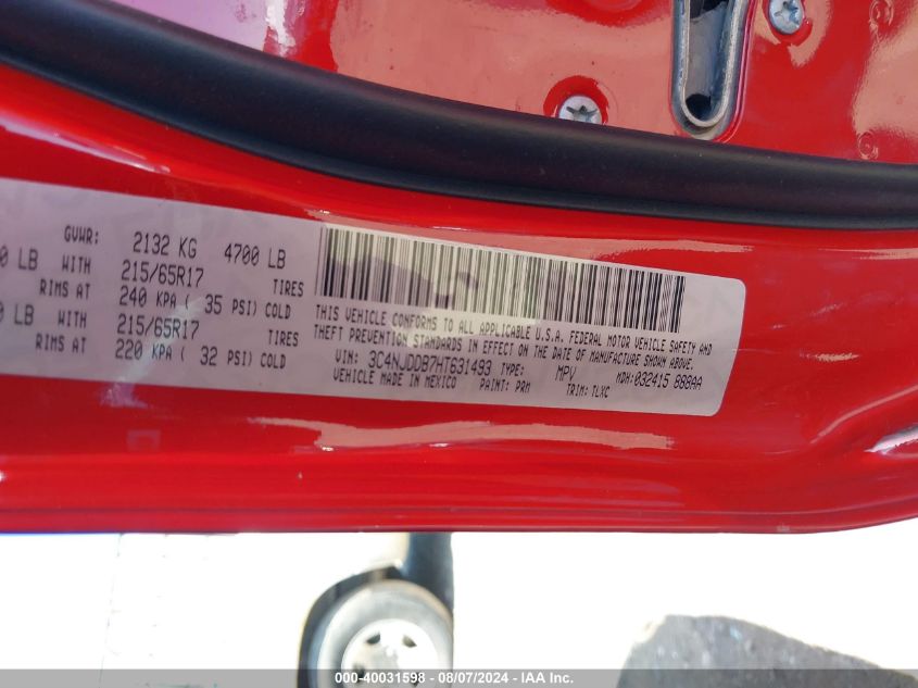 2017 Jeep New Compass Trailhawk 4X4 VIN: 3C4NJDDB7HT631493 Lot: 40031598