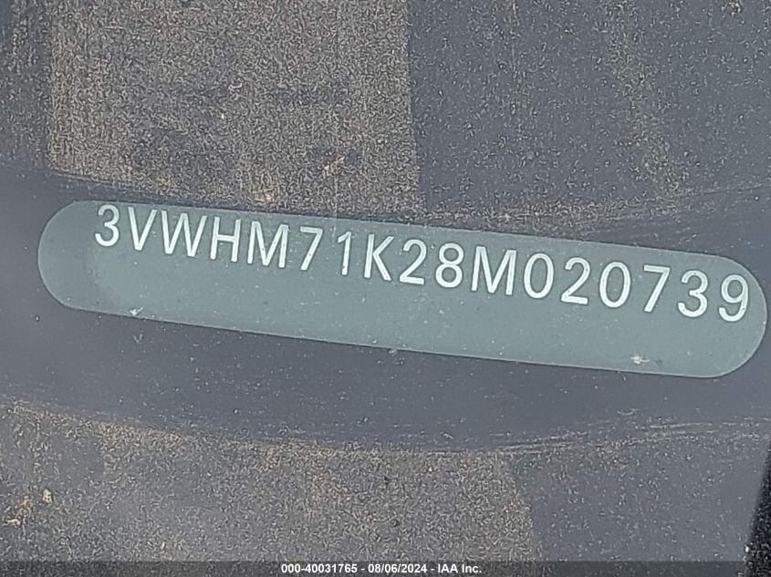 2008 Volkswagen Jetta S VIN: 3VWHM71K28M020739 Lot: 40031765
