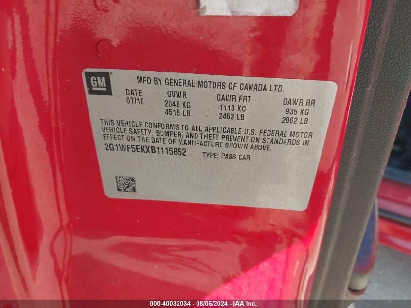 2011 Chevrolet Impala Ls VIN: 2G1WF5EKXB1115852 Lot: 40032034