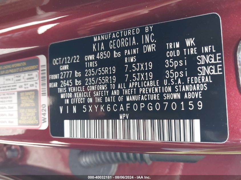 2023 Kia Sportage X-Line VIN: 5XYK6CAF0PG070159 Lot: 40032181