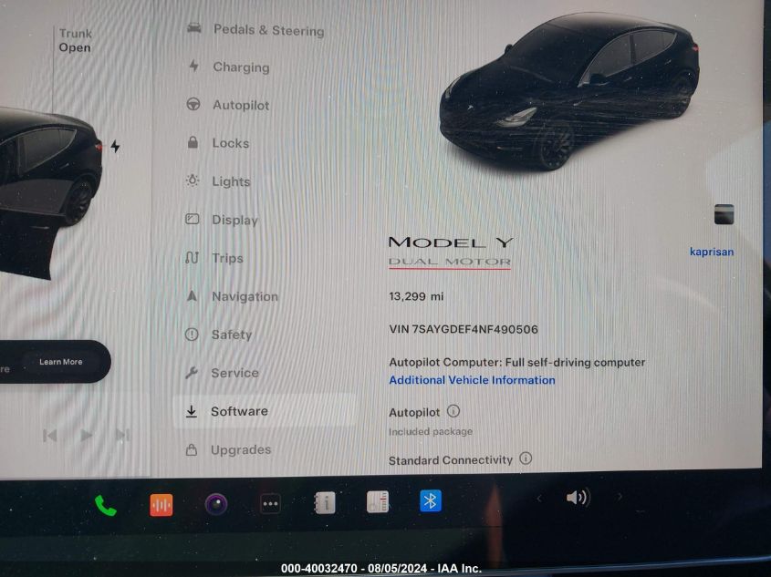 2022 Tesla Model Y Performance Dual Motor All-Wheel Drive VIN: 7SAYGDEF4NF490506 Lot: 40032470